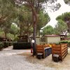 Stradine tra case mobili circondate da alberi.